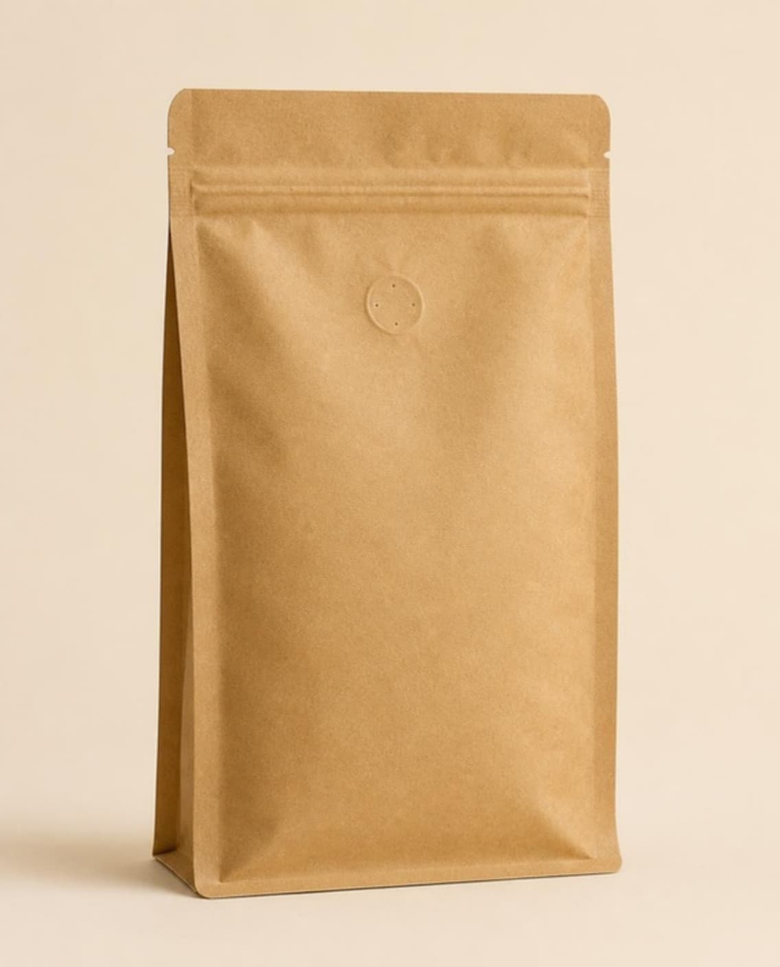 Bolsa de café kraft de fondo plano, sin impresión, con cierre zip y válvula